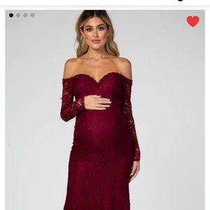 Maternity Photoshoot Gown: burgundy lace off-shoulder, Medium (pink blush gown)